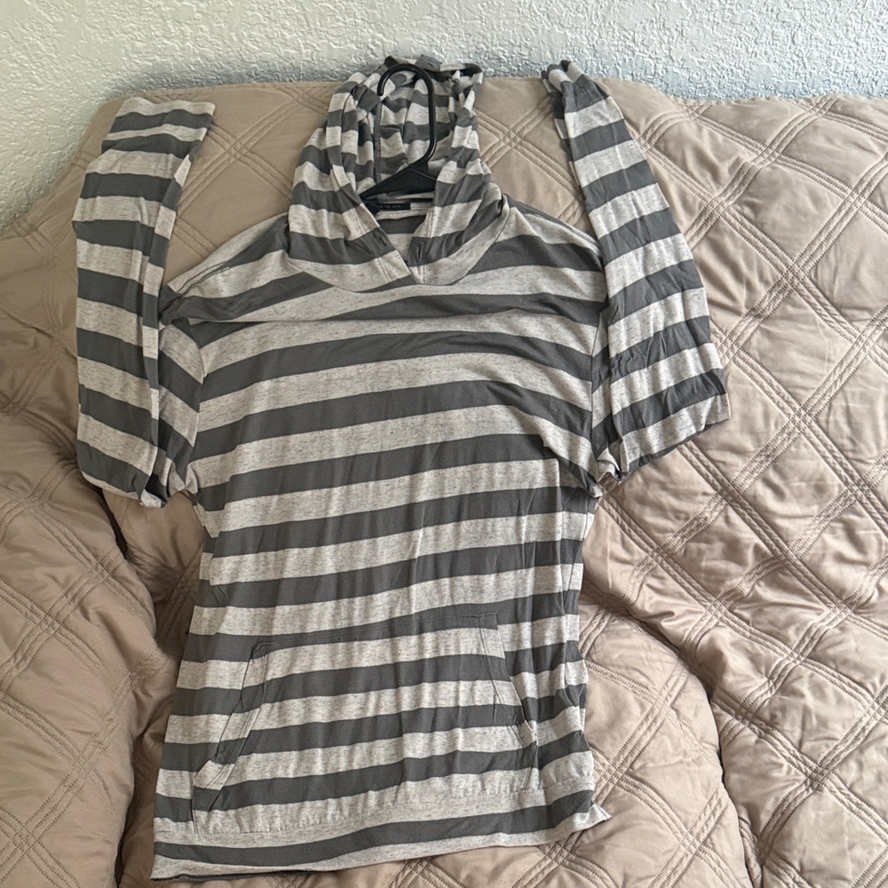 Forever 21 Gray and White Striped Hoodie